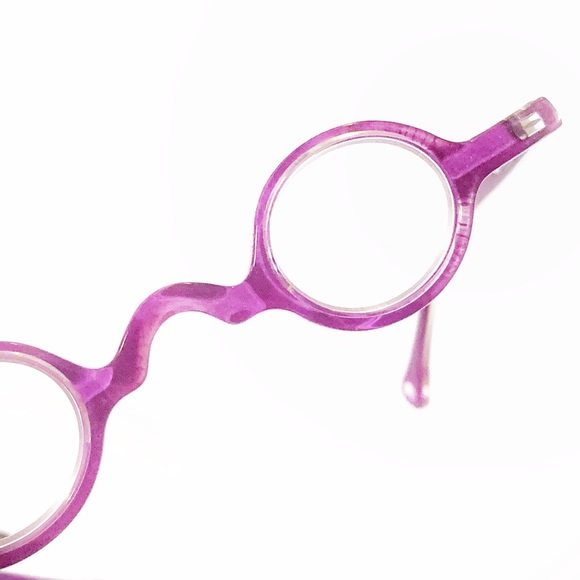 Itty Bitty +1.00 Reading Glasses Round Little Small Cheaters Magenta Pinkish - Picture 3 of 16
